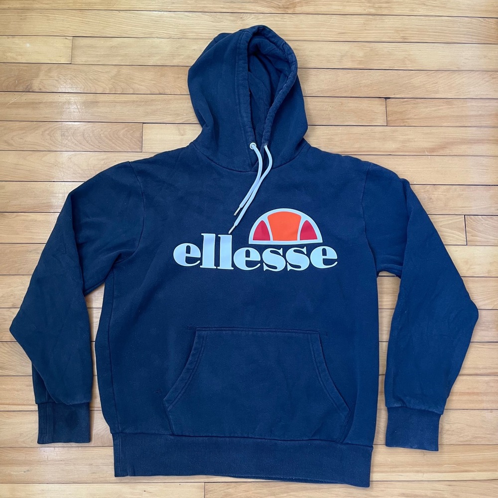 Ellesse Mens Charcoal Grey Logo Pullover Hoodie Sweatshirt Size Medium